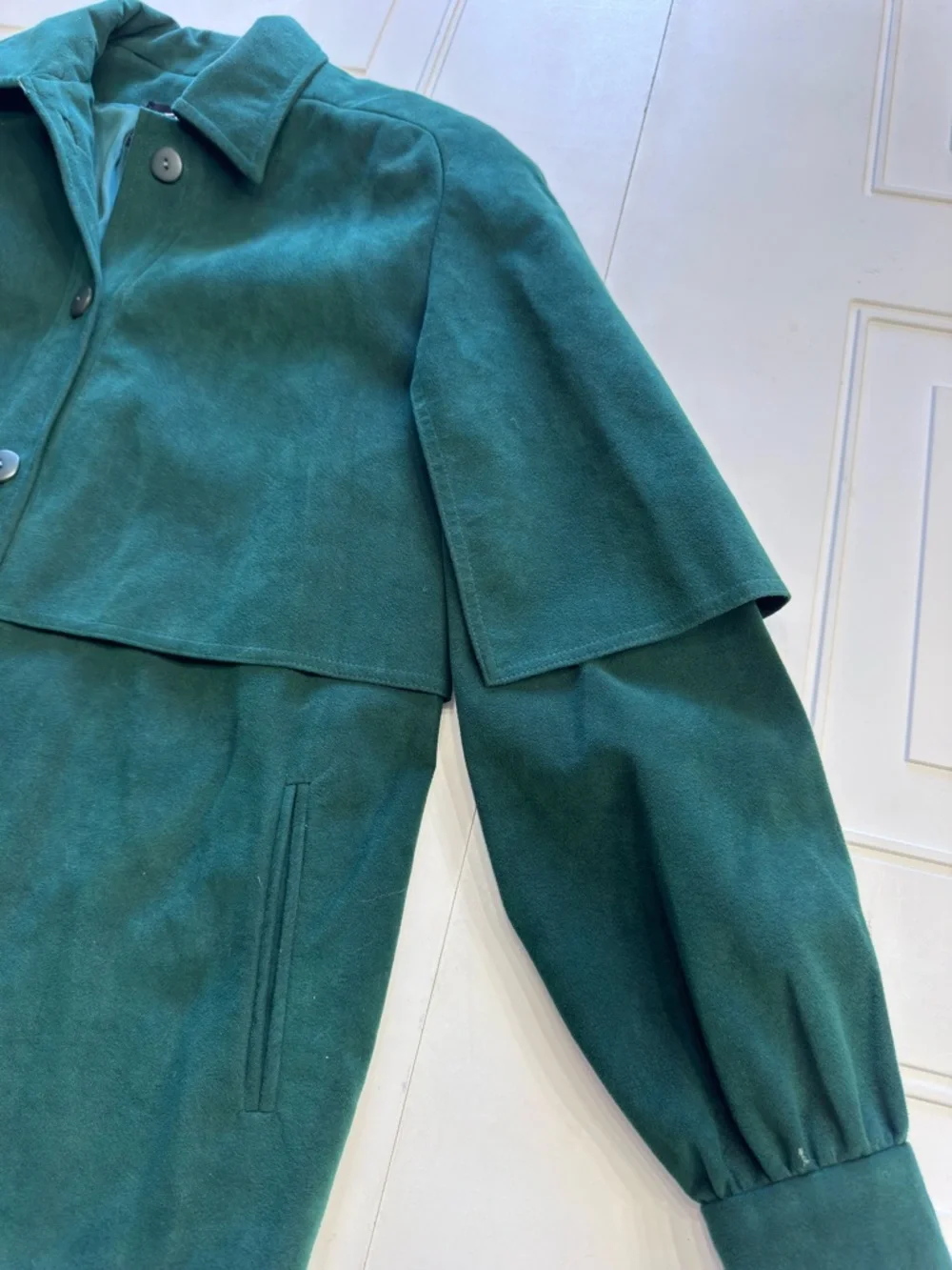 Utah Tailoring Vintage 70s/80s Women’s Sz L Green Ultrasuede Caped Jacket Rare - Picture 2 of 8